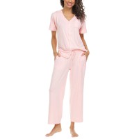 Flora Nikrooz Ladies' Button Front 2-piece PJ Set, Pink, Medium