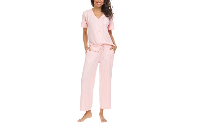  Ladies' Button Front 2-piece PJ Set, Pink, Medium