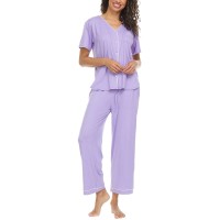 Flora Nikrooz Ladies' Button Front 2-piece PJ Set, Purple, Medium
