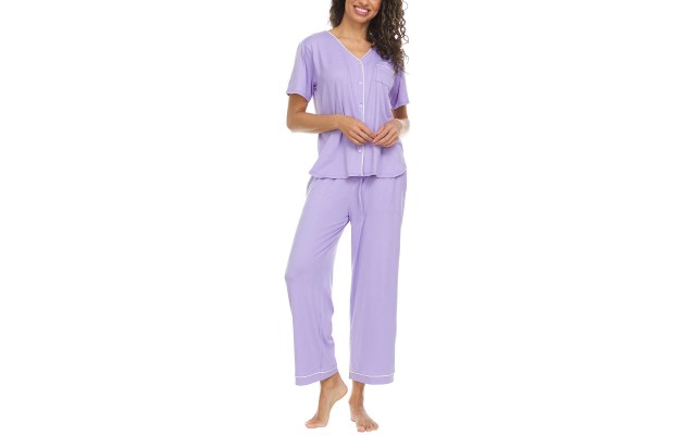  Ladies' Button Front 2-piece PJ Set, Purple, XX-Large