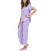  Ladies' Button Front 2-piece PJ Set, Purple, Medium