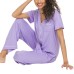  Ladies' Button Front 2-piece PJ Set, Purple, Medium