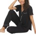  Ladies' Button Front 2-piece PJ Set, Black, XX-Large