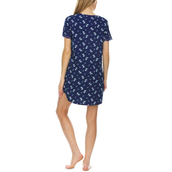  Womens Averie Floral Print Sleep Shirt Nightgown, Navy, Small