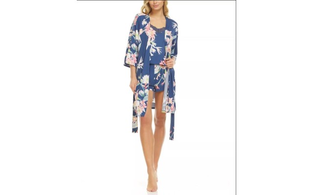 Floral by Flora Nikrooz Phoebe Wrap Robe, Cami & Tap Shorts Travel Pajama Set