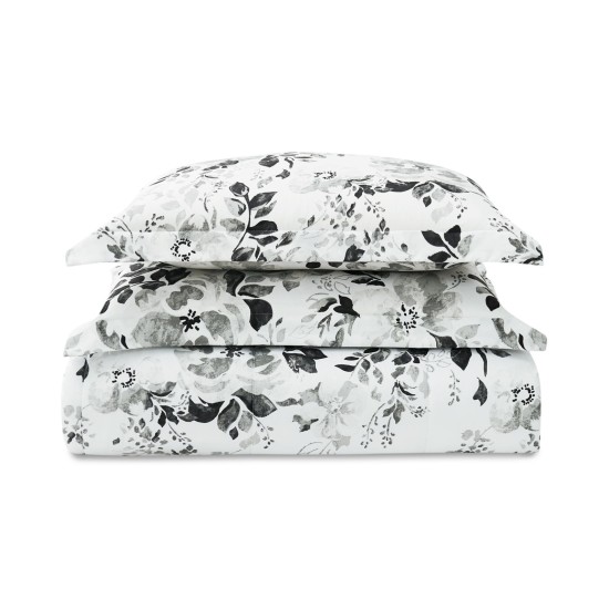  Monochromatic 2-Pc. Floral-Print Twin Comforter Set, Black/White