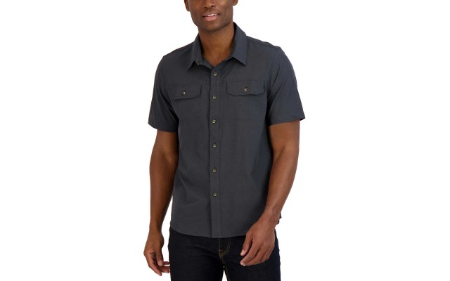  Men's Short Sleeve Woven Shirt, Dark Gray, Medium