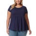  Ladies' Embroidered Tee, Blue, Medium