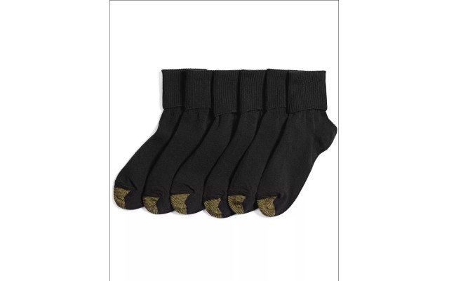  Men’s Extended Sizes 6-Pack Turn Cuff Socks BLACK None