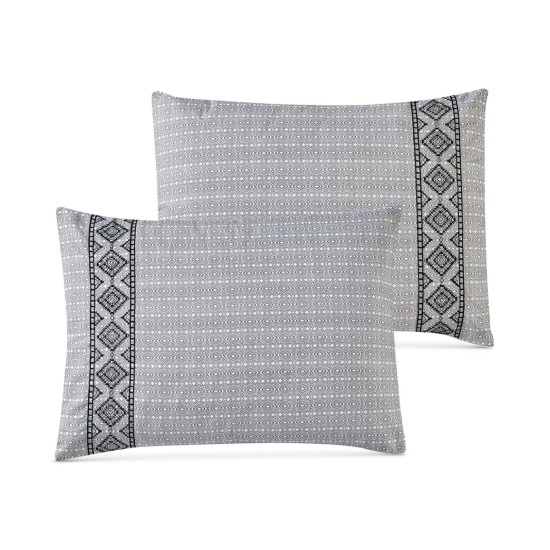  Tilan 9-Pc. Embroidered Geo Full Comforter Set, White/Gray