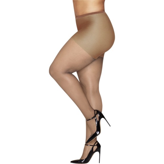  Curves Plus Size Ultra Sheer Control Top Pantyhose, Beige, 1X-2X
