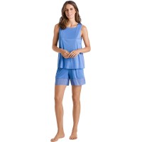 HANRO Women’s Cadis Short Tank Pajama Set, Blue, X-Large