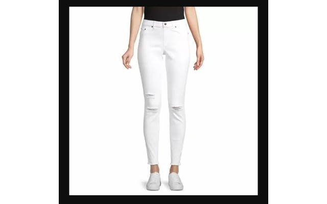  Women’s Ripped Knee Denim Leggings, White, X-Large