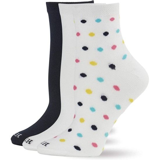  Women’s Super Soft Cropped Sock 3 Pk, White Dot/Navy/White, One Size