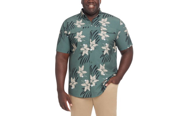  Men's Short Sleeve Woven Shirt, Green, Large