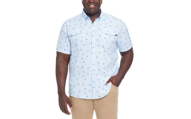  Men's Short Sleeve Woven Shirt, Light Blue, X-Large