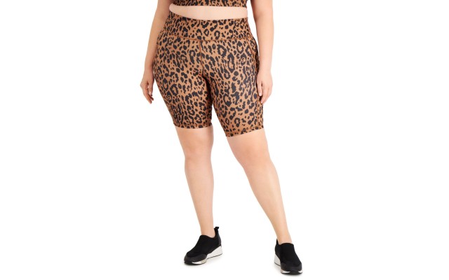 Id  Plus Size Printed Bike Shorts, Brown, 3X
