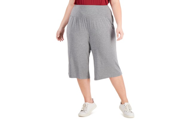  Plus Size High-Waist Culottes, Gray, 2X