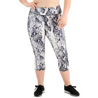 Ideology Plus Size Snakeskin-Print Cropped Leggings, White, 4X