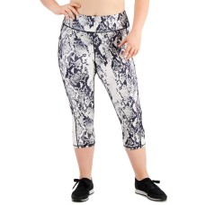 Ideology Plus Size Snakeskin-Print Cropped Leggings, White, 4X