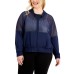  Plus Size Zip-Up Mesh Hoodie, Indigo Sea, 3X