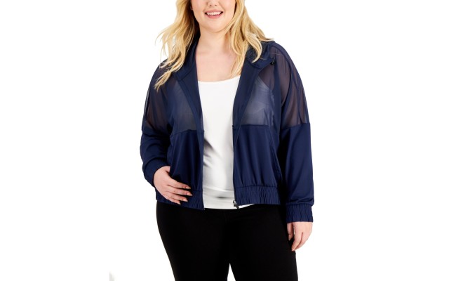  Plus Size Zip-Up Mesh Hoodie, Indigo Sea, 3X