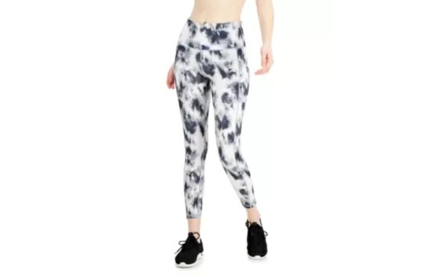  Tie-Dyed Pocket 7/8 Length Leggings, Gray, Large