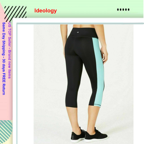  Women Colorblock Mid Rise Stash Pocket Ins 25″ Cropped Legging Black XS