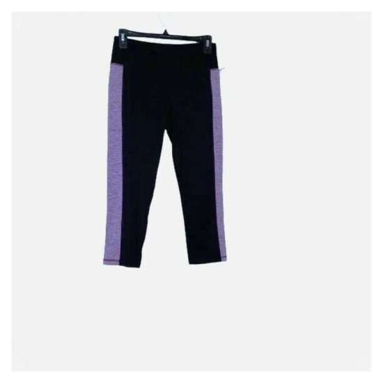  Women Colorblock Mid Rise Stash Pocket Ins 25″ Crop Legging, Black/Purple X-Small