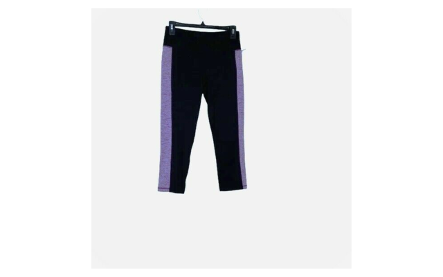  Women Colorblock Mid Rise Stash Pocket Ins 25″ Crop Legging, Black/Purple X-Small