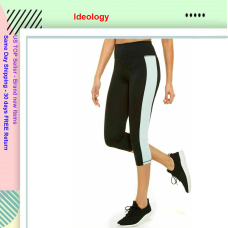 Ideology Women Colorblock Mid Rise Stash Pocket Ins 25″ Cropped Legging Black XS