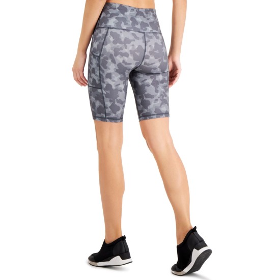  Women’s Camo-Print Bike Shorts, Grey, X-Small