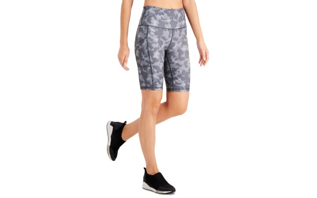  Women’s Camo-Print Bike Shorts, Grey, X-Small