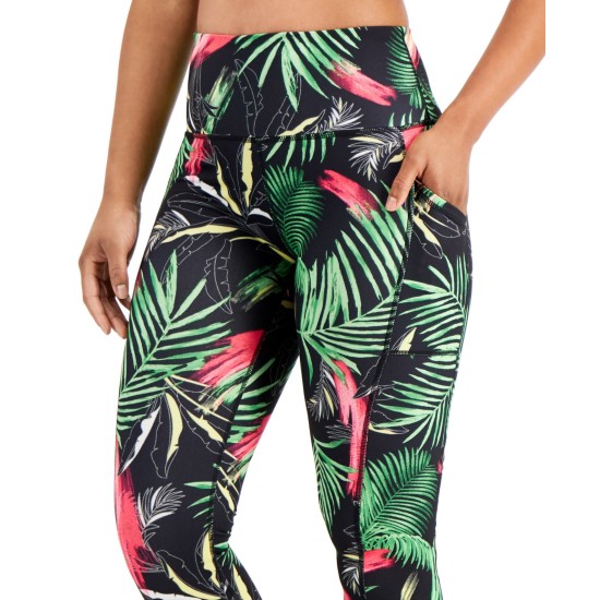  Women’s Palm-Print Cropped Leggings, Palm Black, XX-Large
