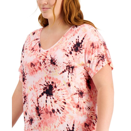 Womens Plus Size Printed Top, 2X, Pink