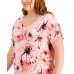 Womens Plus Size Printed Top, 3X, Pink