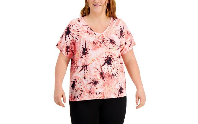  Womens Plus Size Printed Top, 3X, Pink