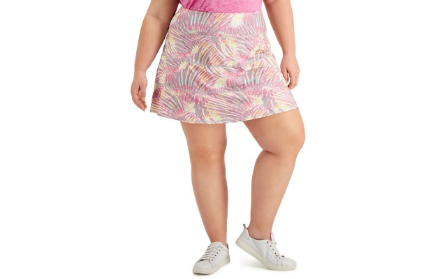  Womens Plus Size Tropical-Print Tiered Skort, Gray/Multi, 2X