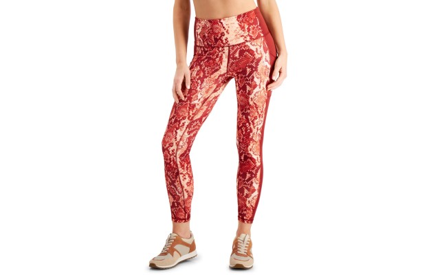  Women’s Snakeskin-Print 7/8 Leggings, Red, Small