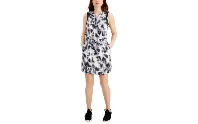  Women’s Tie-Dyed Hoodie Dress, Grey, Medium