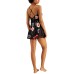  Lace-trim Floral-print Chemise Nightgown, Black, X-Large