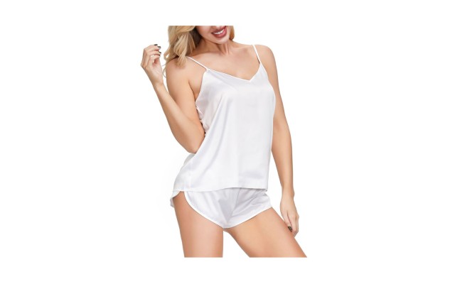  Women’s Cami Short Set, White, Large