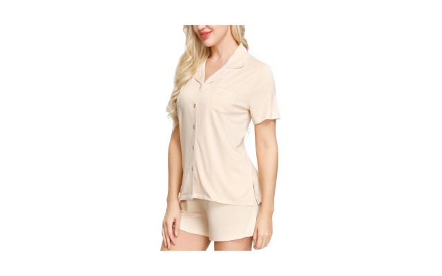  Women’s Notch Pajama Top and Short Set, Nude, Medium