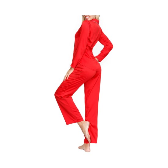  Women’s Notch Top and Pant Set, Red, Large