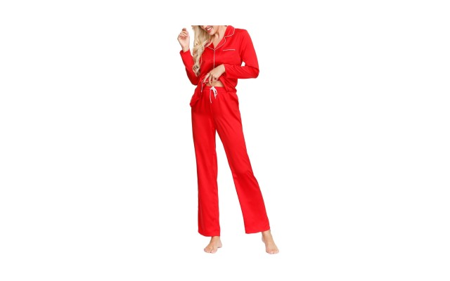  Women’s Notch Top and Pant Set, Red, Large
