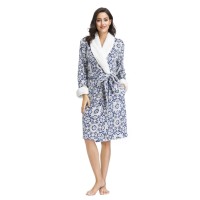 INK+IVY Women’s Plush Robe with Sherpa Collar and Cuff 42″ Hps, Gray, Small