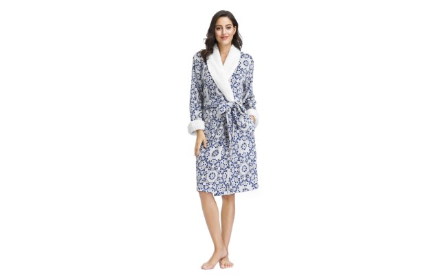  Women’s Plush Robe with Sherpa Collar and Cuff 42″ Hps, Gray, Small