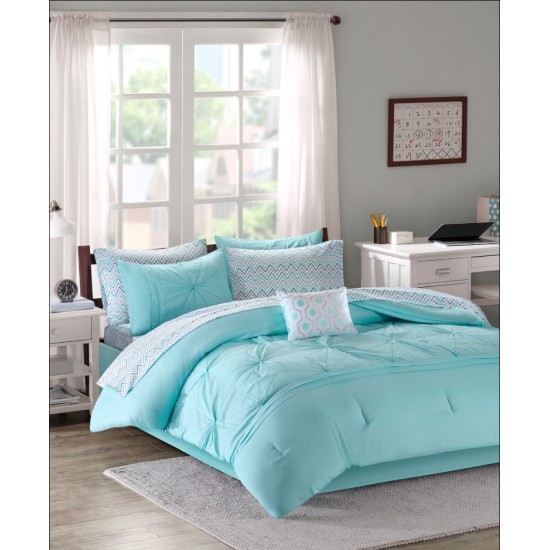  Toren Complete Bag Tufted Embroidered Comforter with Sheet, Season Bedding Set, Twin XL, Aqua