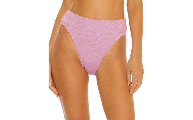  Women’s Metallic High Leg Banded High Waist Bikini Bottom Rose Quartz M