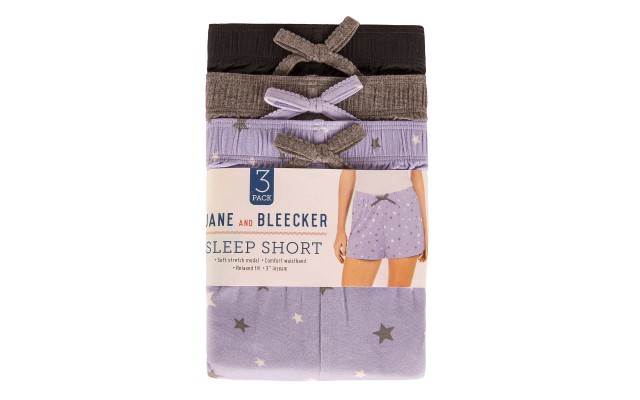 Jane and Bleecker Ladies' Sleep Short, 3-pack, Black, Small